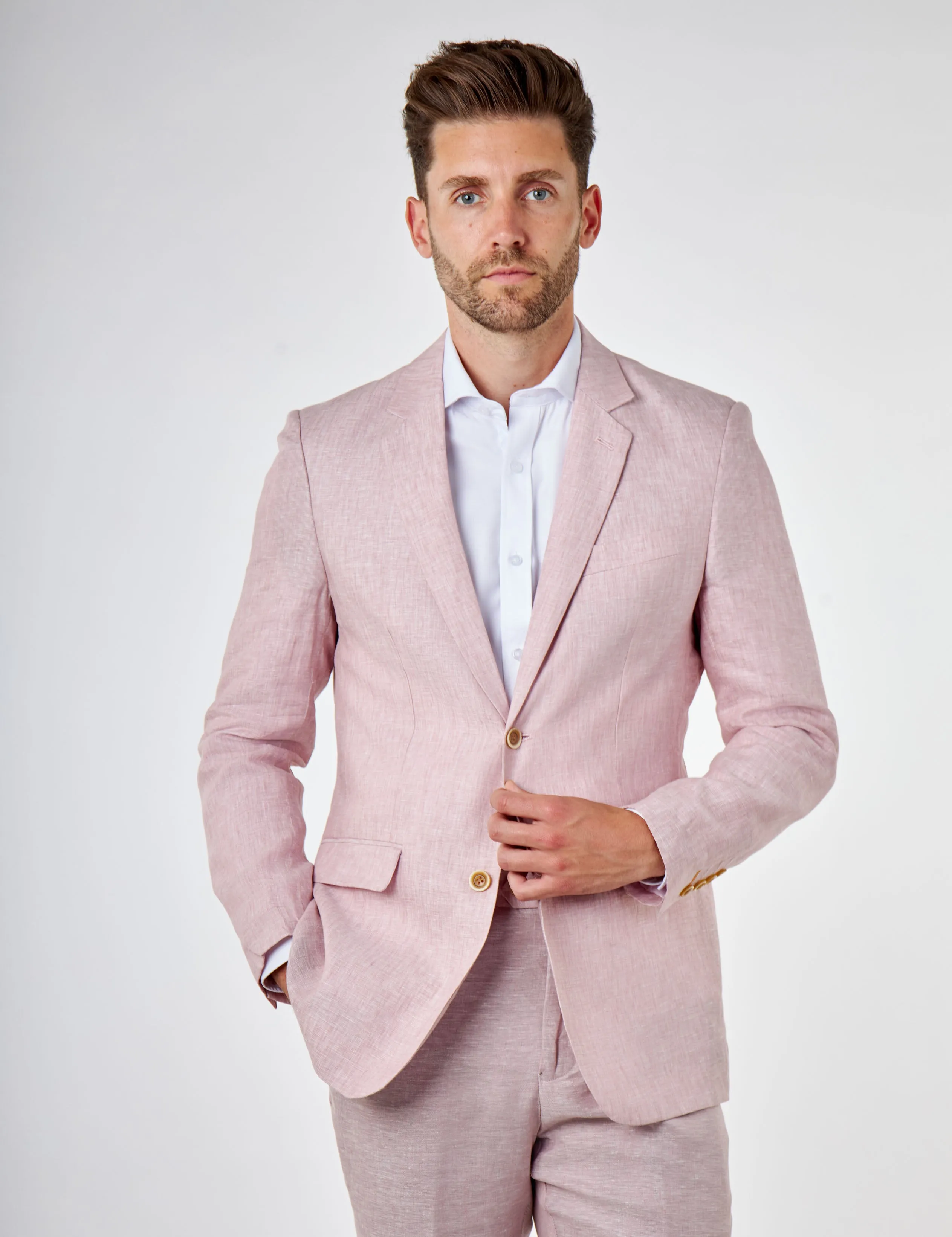 Pink Pure Linen Tailored Fit Summer Suit