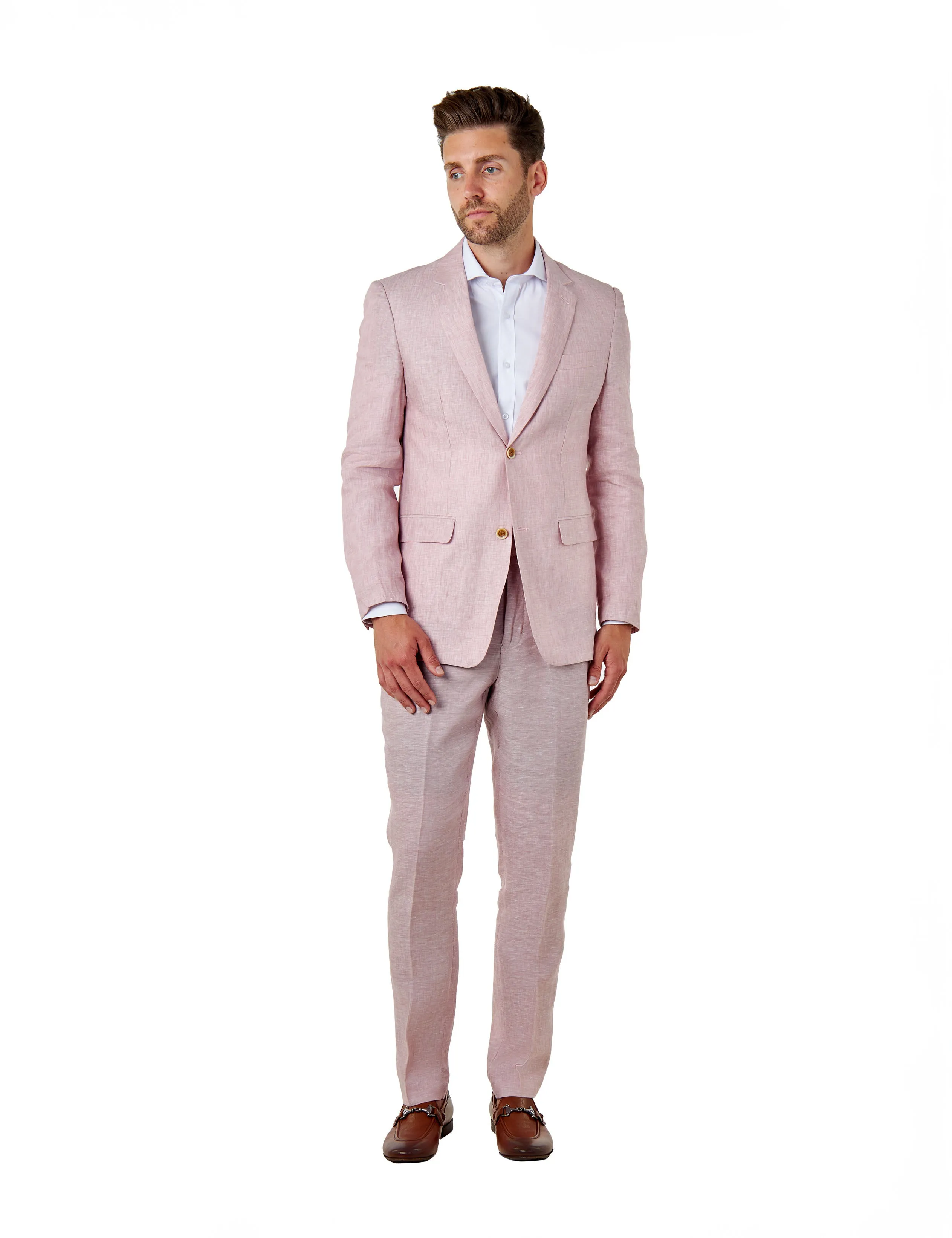 Pink Pure Linen Tailored Fit Summer Suit