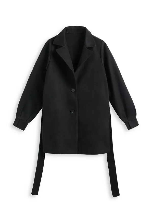 Puff Sleeve Belted Woolen Coat