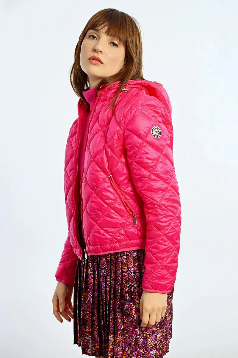 Quilted Hooded Down Jacket - Fuchsia