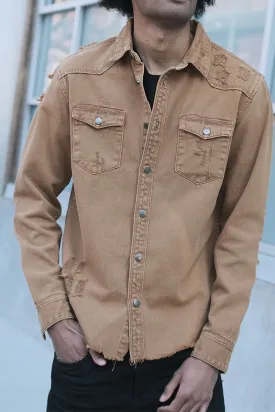 Ripped Denim Overshirt - Wheat