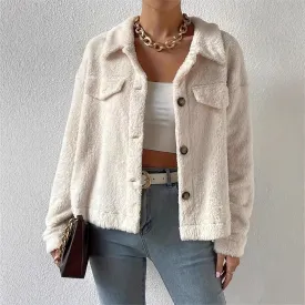 Short Velvet White Lapel Woolen Coat