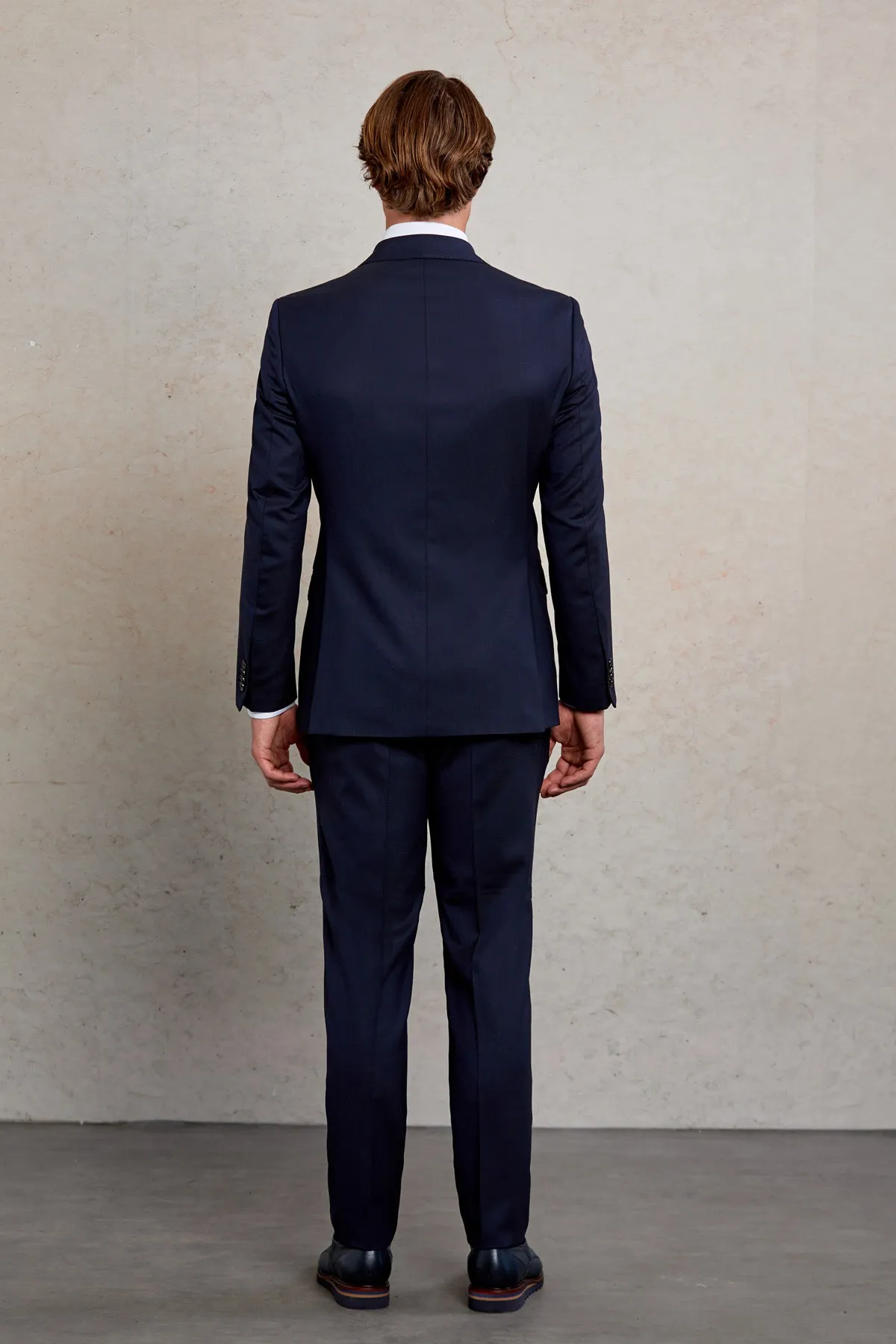 Slim Fit Double Breasted Navy Wool Blend Classic Suit