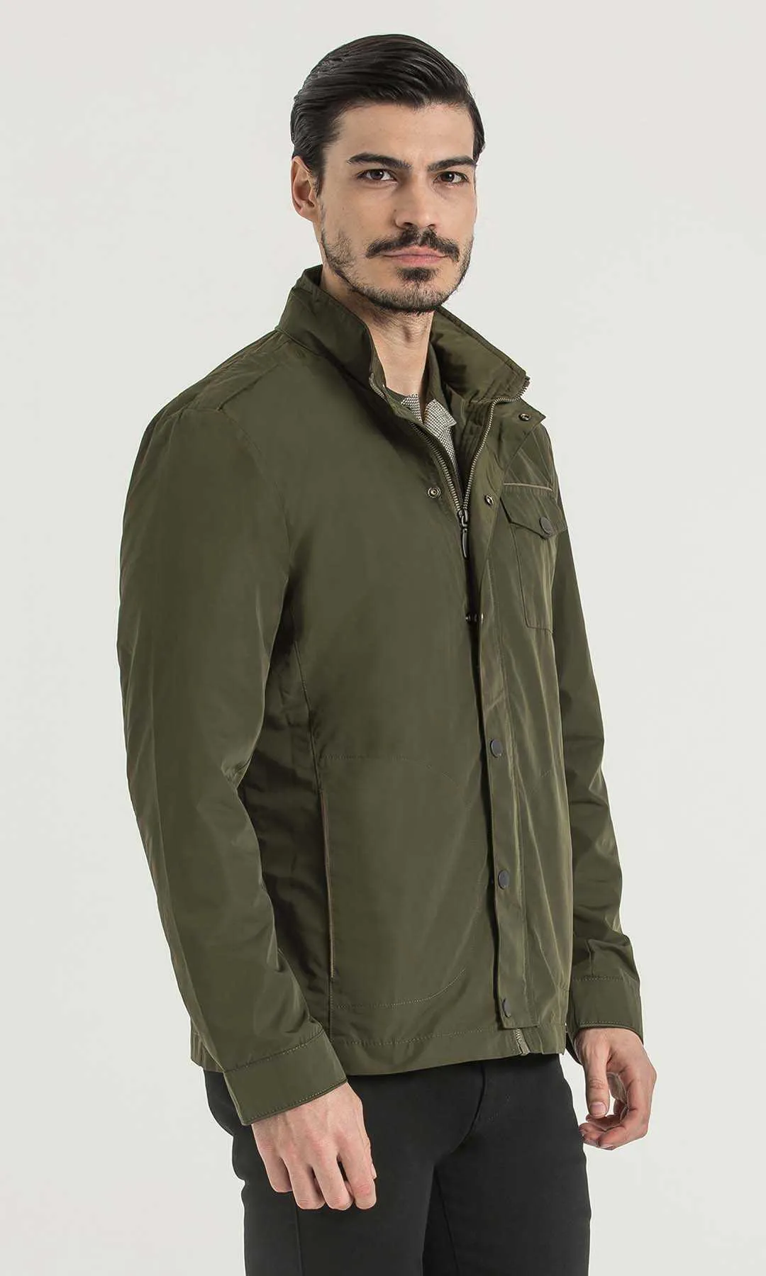 Slim Fit Hooded Siena Stone Sport Jacket, Khaki