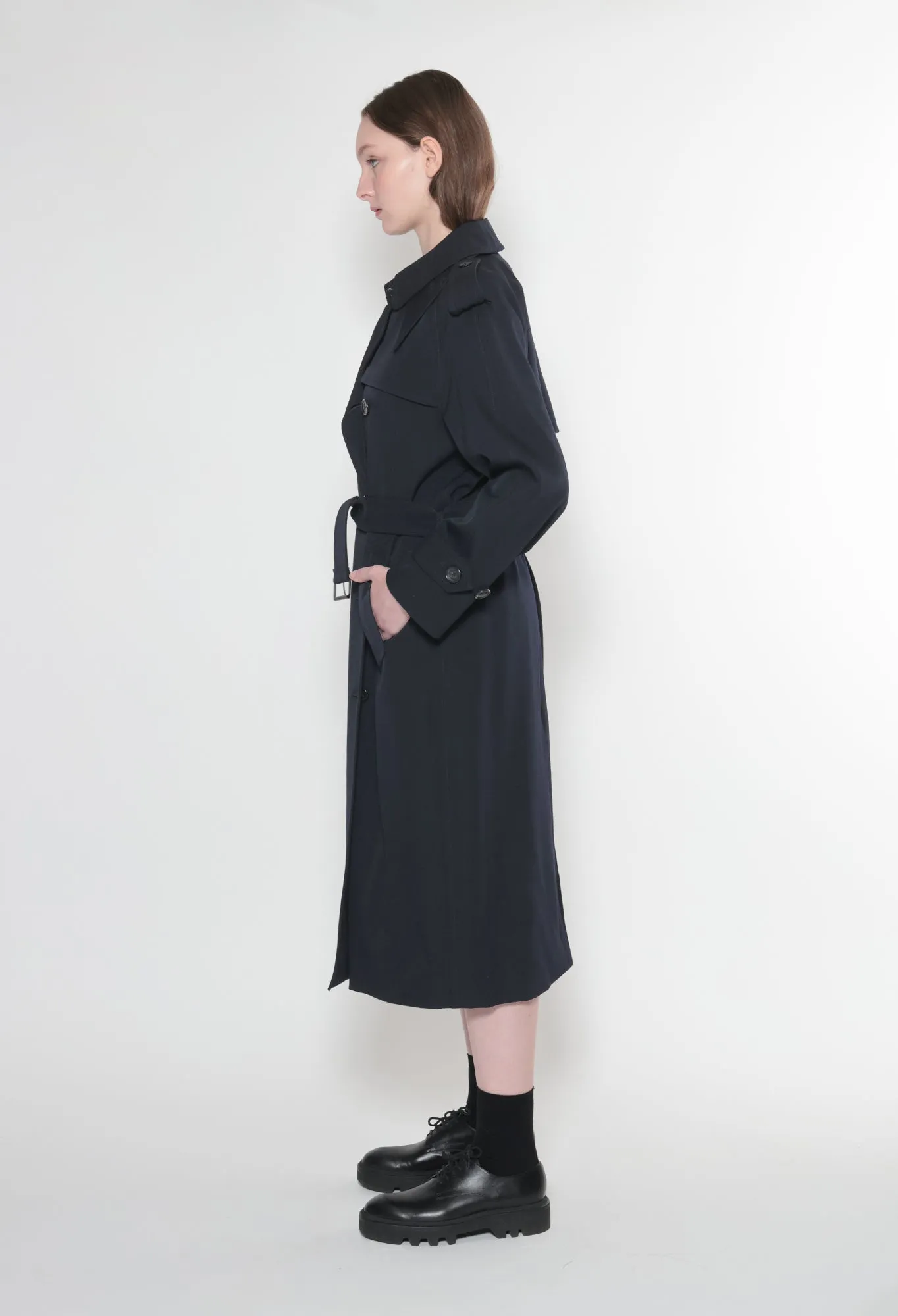 STELLA - Wool Trench Coat in Navy