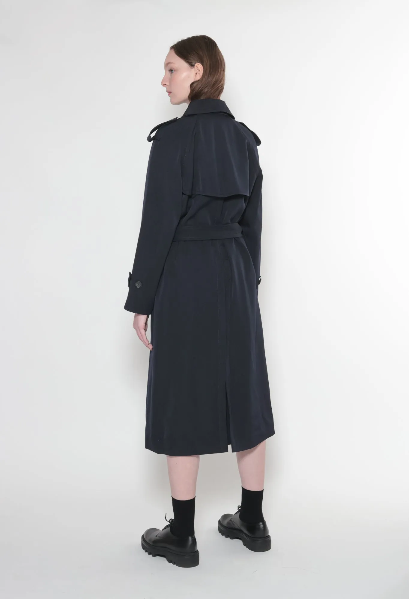 STELLA - Wool Trench Coat in Navy