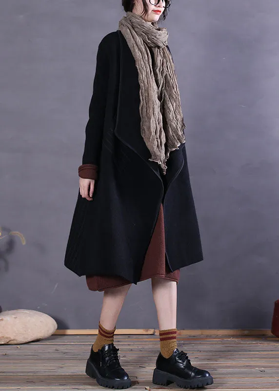 Style Black Peter Pan Collar Pockets Woolen Winter Coat