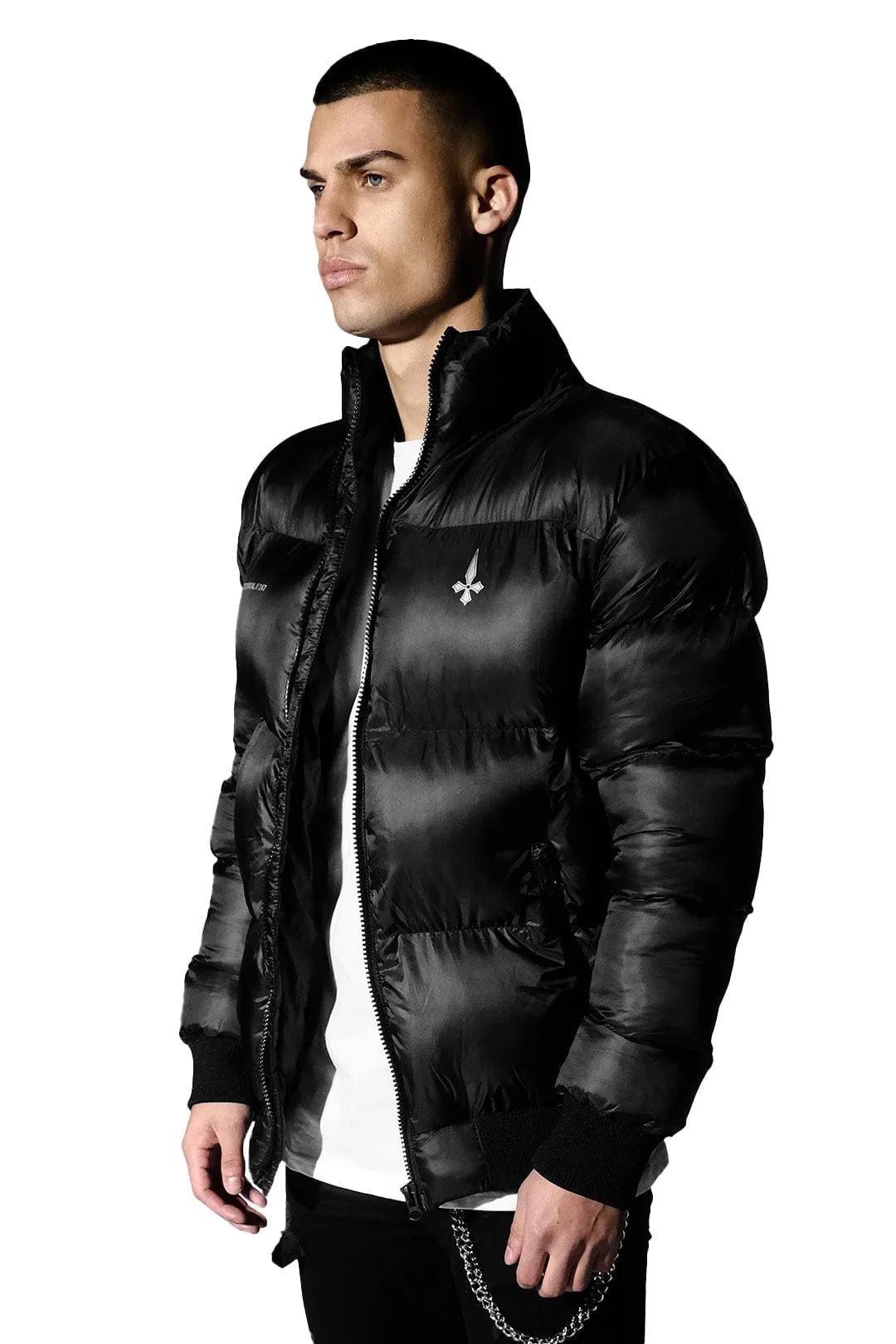 Tech Reflective Print Men's Puffer Jacket - Black