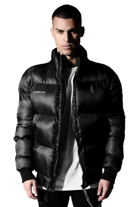 Tech Reflective Print Men's Puffer Jacket - Black