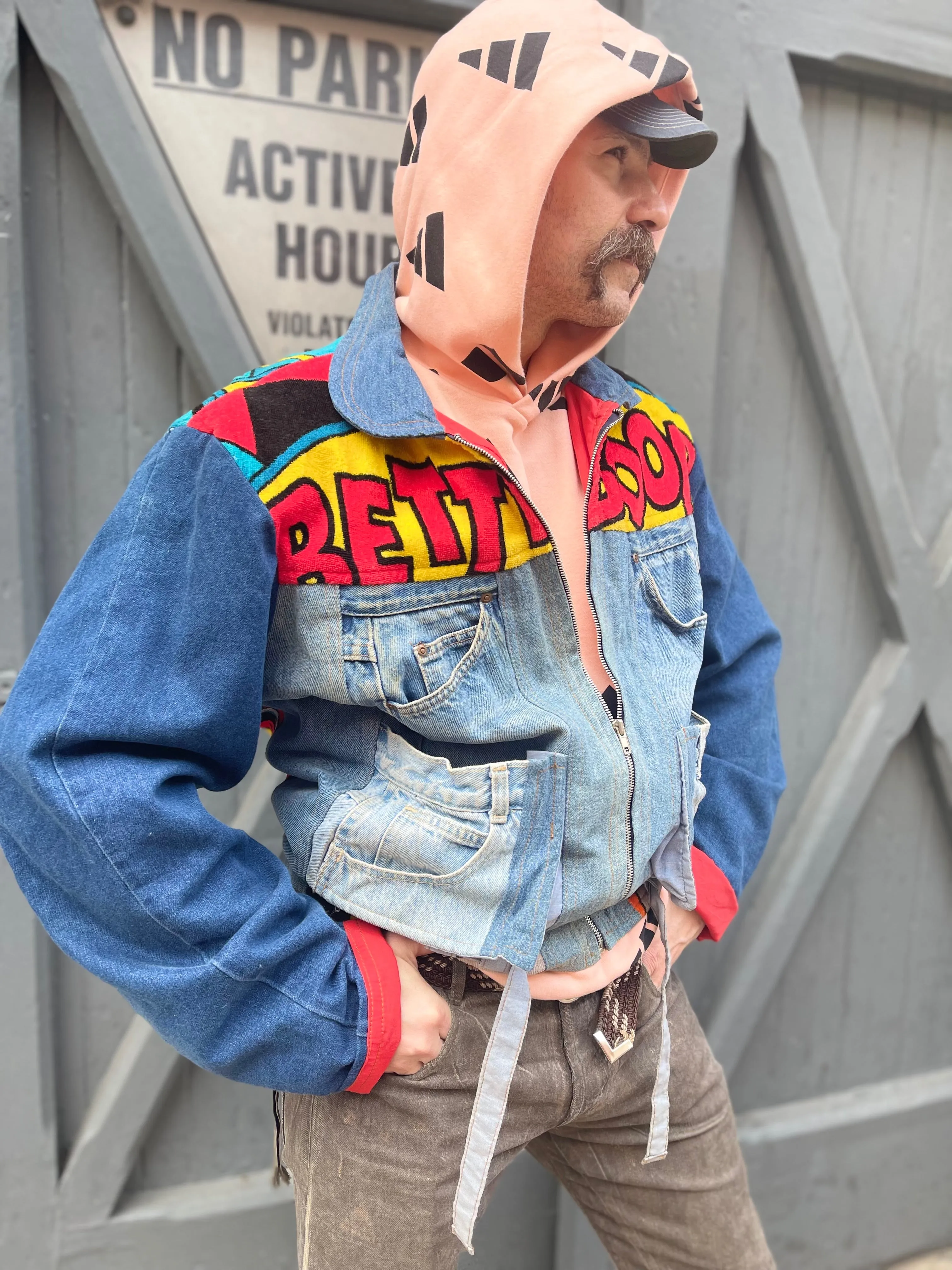 Vintage 80s Patchwork Biker Boop Jean Jacket