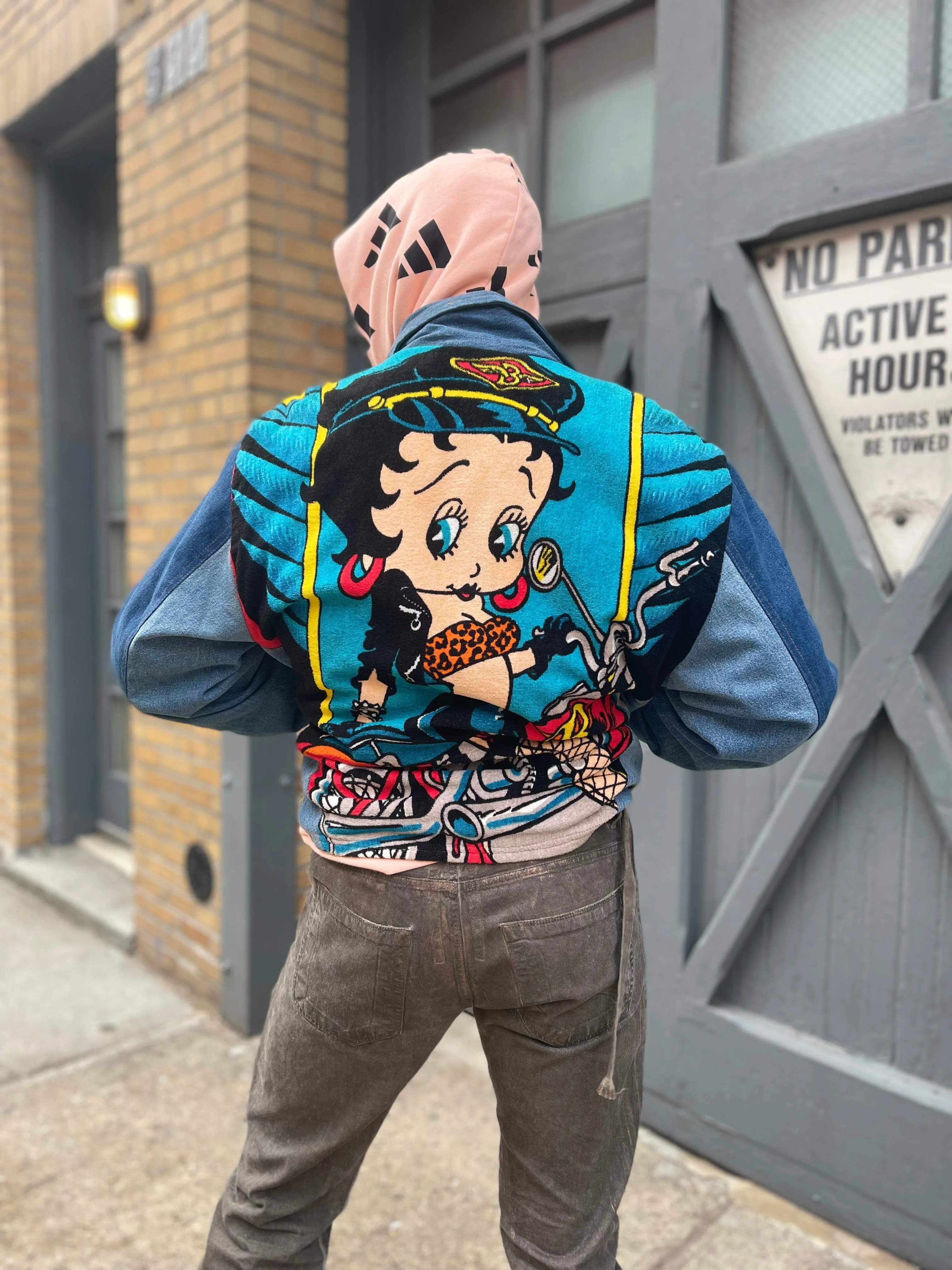 Vintage 80s Patchwork Biker Boop Jean Jacket