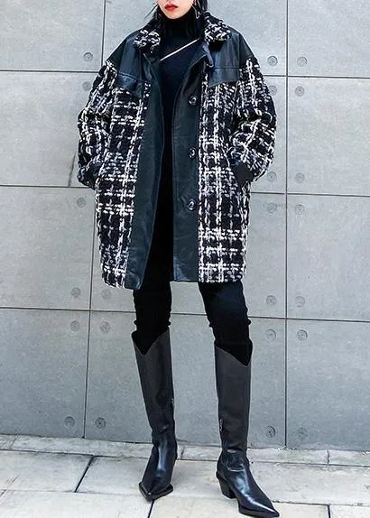 vintage Loose fitting Winter coat thick outwear plaid patchwork woolen coats