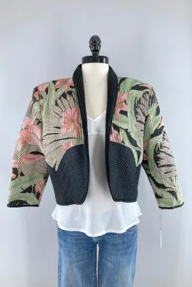 Vintage Tropical Floral Print Silk Jacket