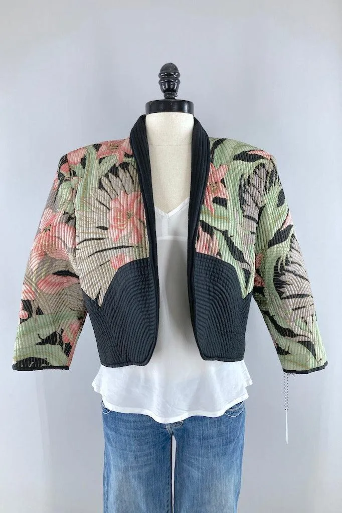 Vintage Tropical Floral Print Silk Jacket