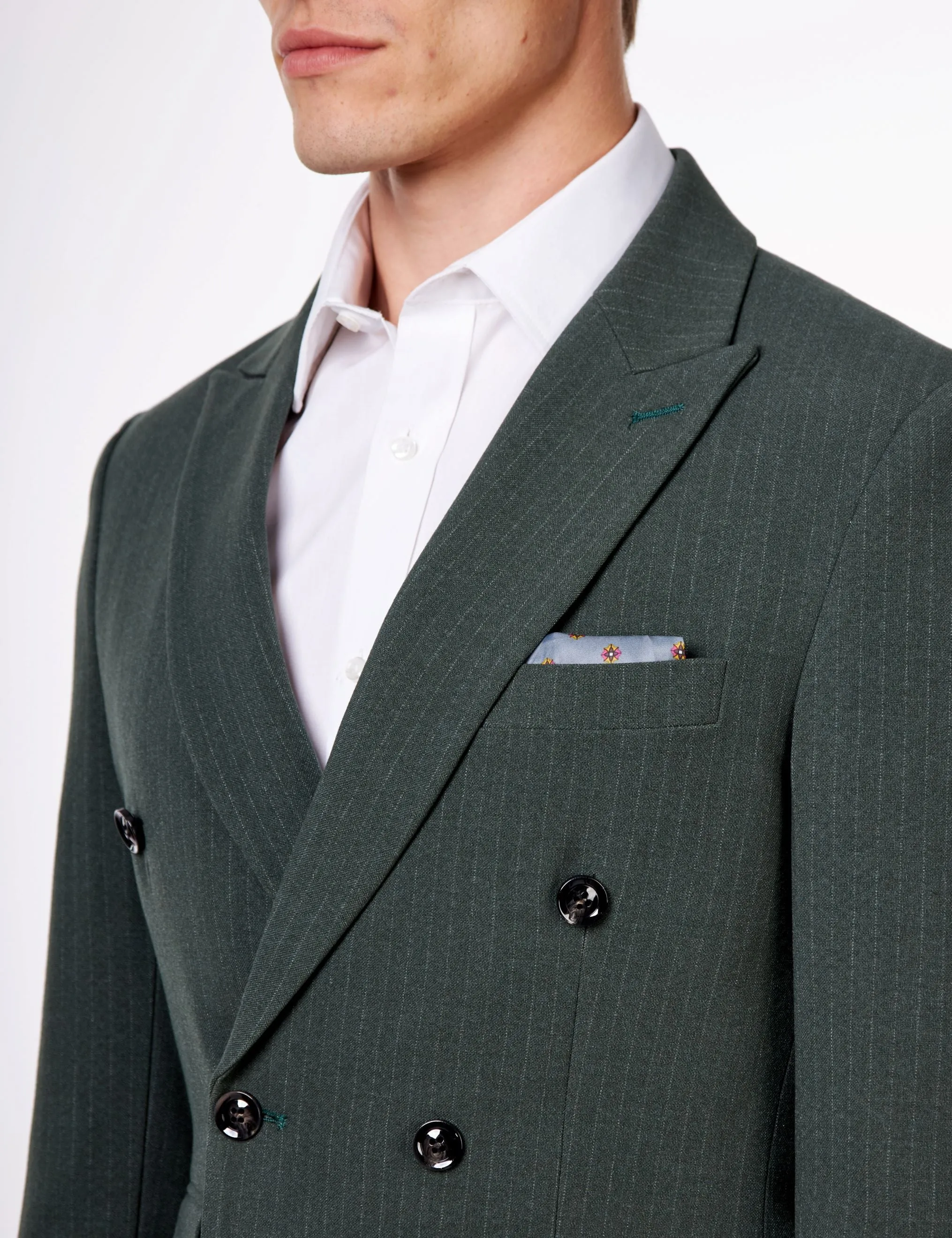 WILLIAM – GREEN DOUBLE BREASTED PINSTRIPE SUIT