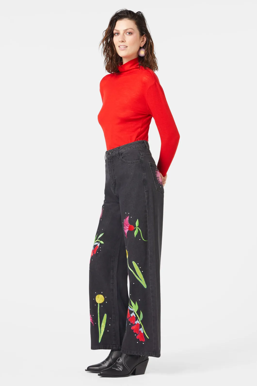 Winter Waratah Embroidered Jeans