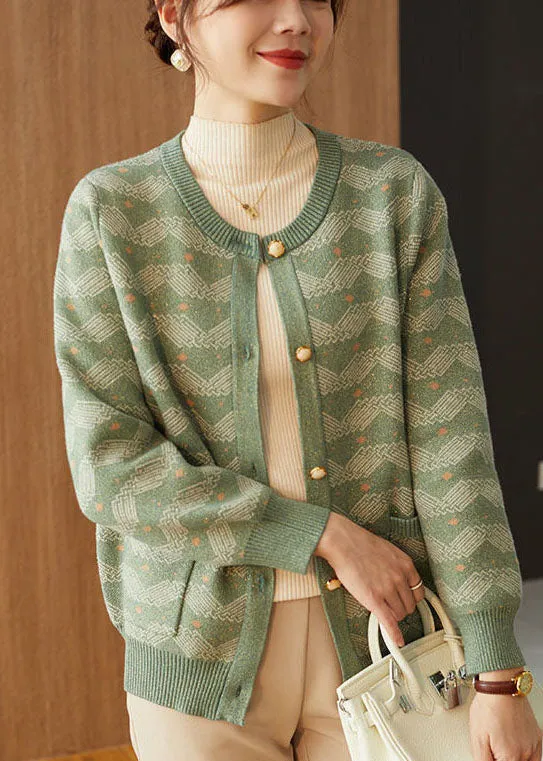 Women Green Oversized Print Woolen Coat Outwear Fall