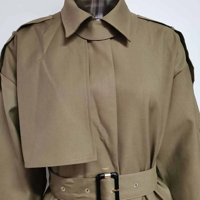 Women Single Breasted Belted Long Sleeve Short Trench Coat