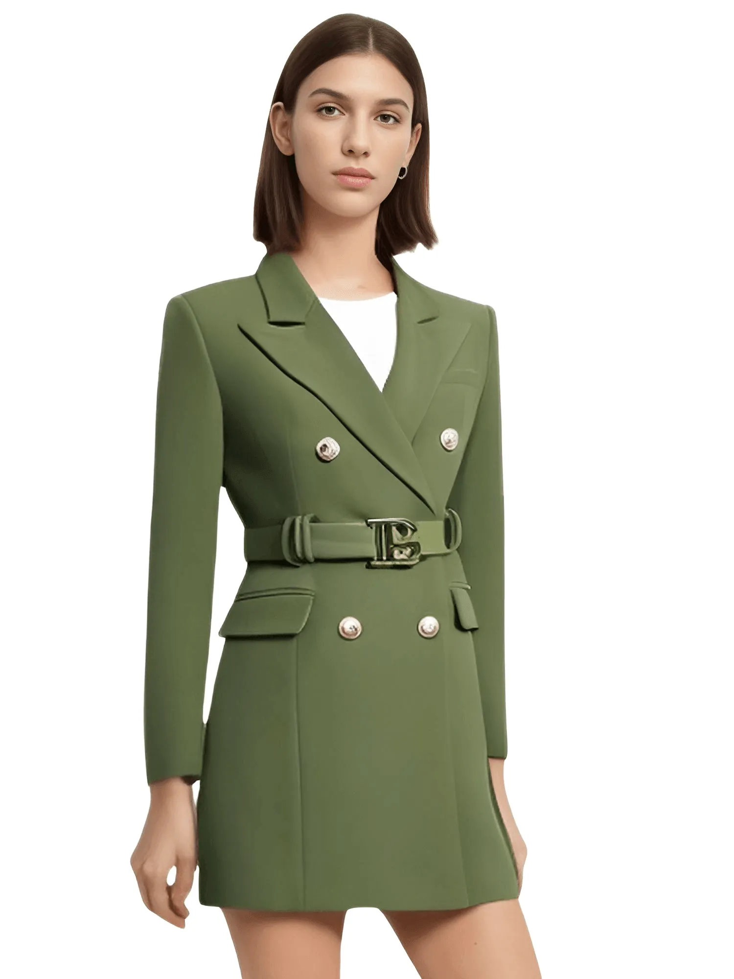 Women's Double Breasted Suit Dress With Belt - In 12 Colors!