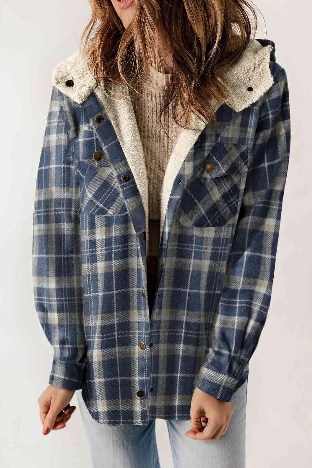 Women’s Plaid Snap Jacket Fall and Winter Fashion - Checkered Shirt Jacket