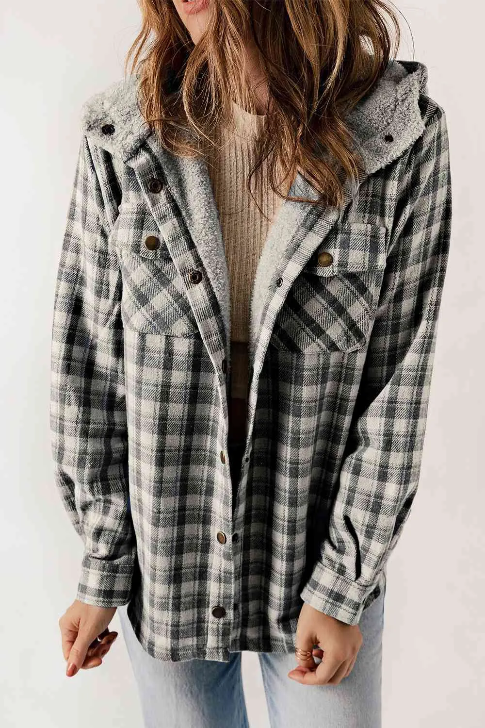 Women’s Plaid Snap Jacket Fall and Winter Fashion - Checkered Shirt Jacket