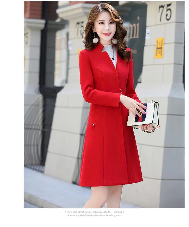 Women's woolen coat slim slim coat