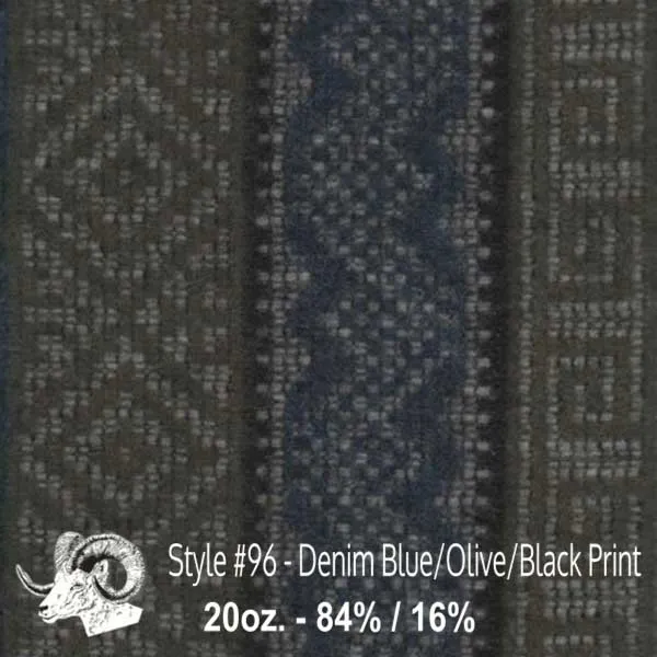 Wool Swatch - 96 - Denim Blue, Olive, & Black Print