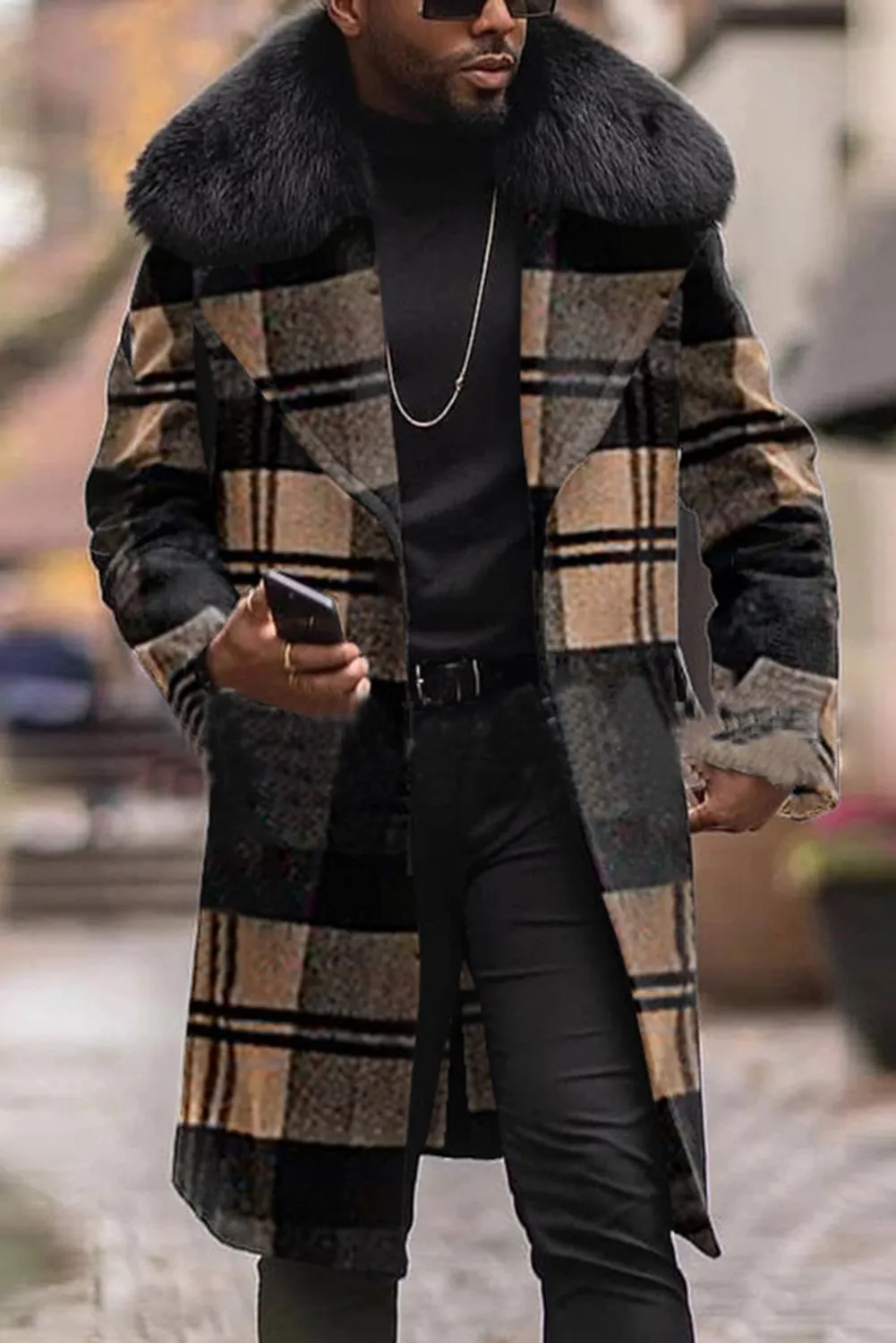 Woolen Slim-fit Fur Collar Coat Jacket