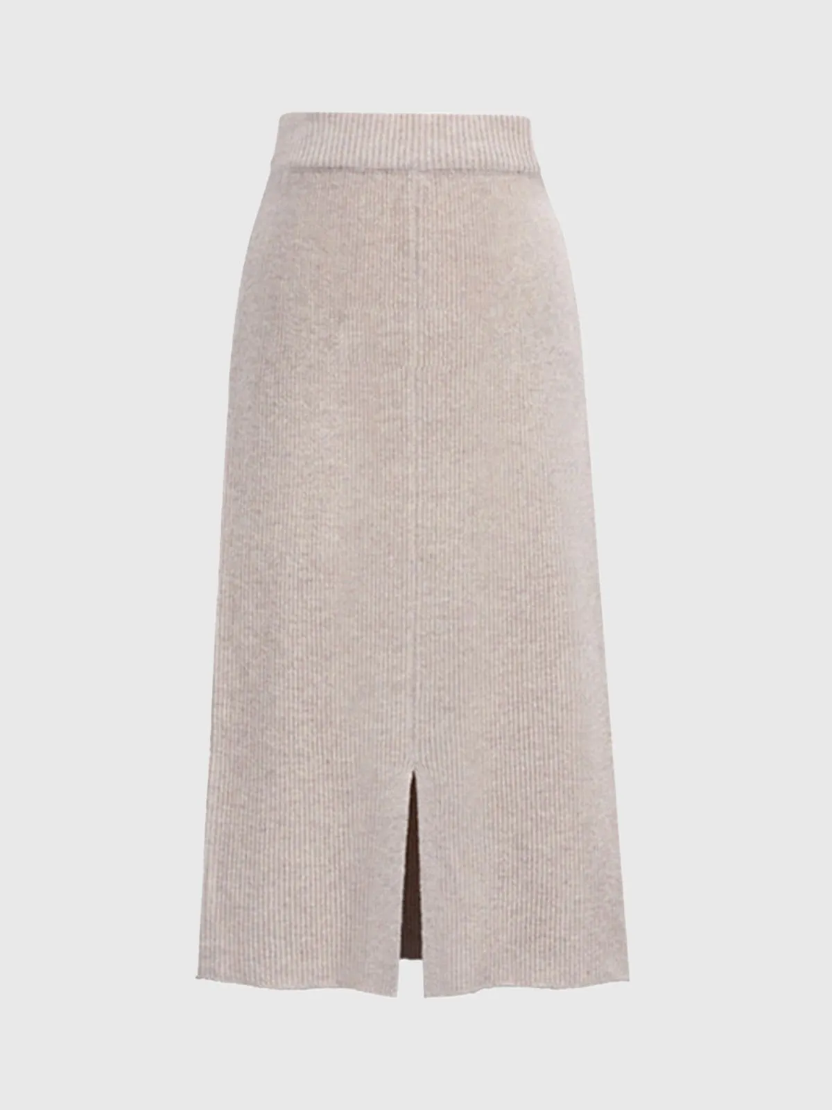 Woolen Slit Knit Midi Skirt