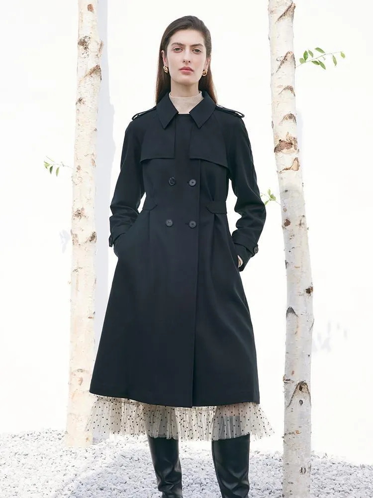 Worsted Woolen Gathered Waist Women Trench Coat