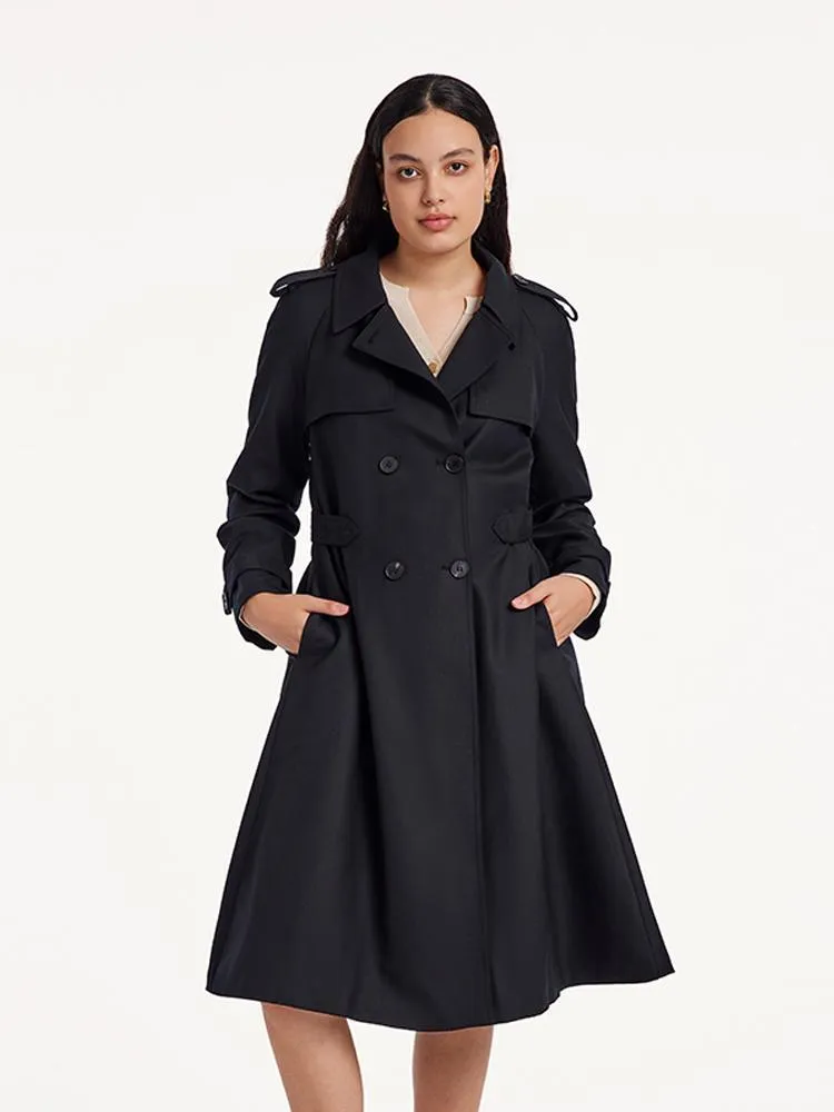 Worsted Woolen Gathered Waist Women Trench Coat